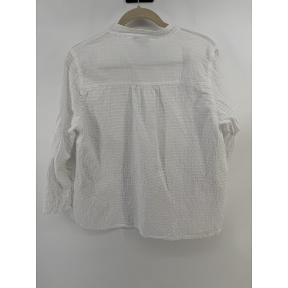 Focus Casual Life Button white textured button up cotton Small S roll tab sleeve - Picture 4 of 7
